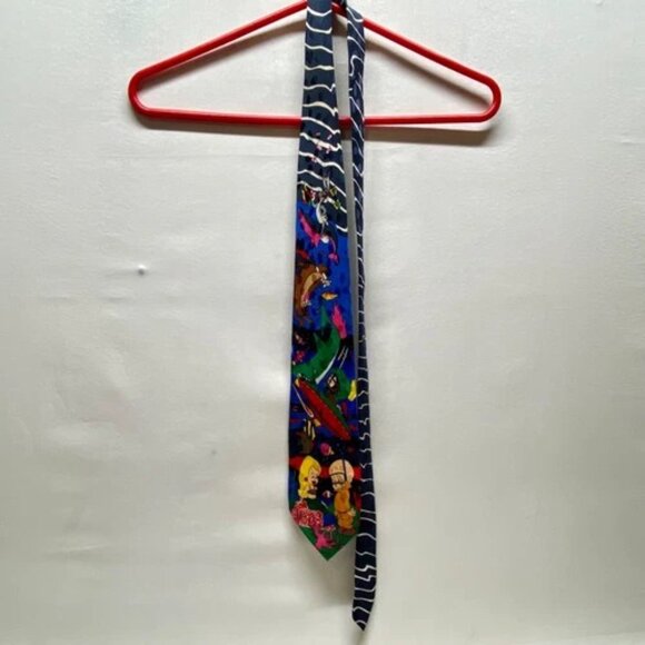 Vintage Looney Tunes Mania Neck Tie Elmer Mermaid Marvin Taz Bugs Silk Korea '93 - Picture 15 of 15